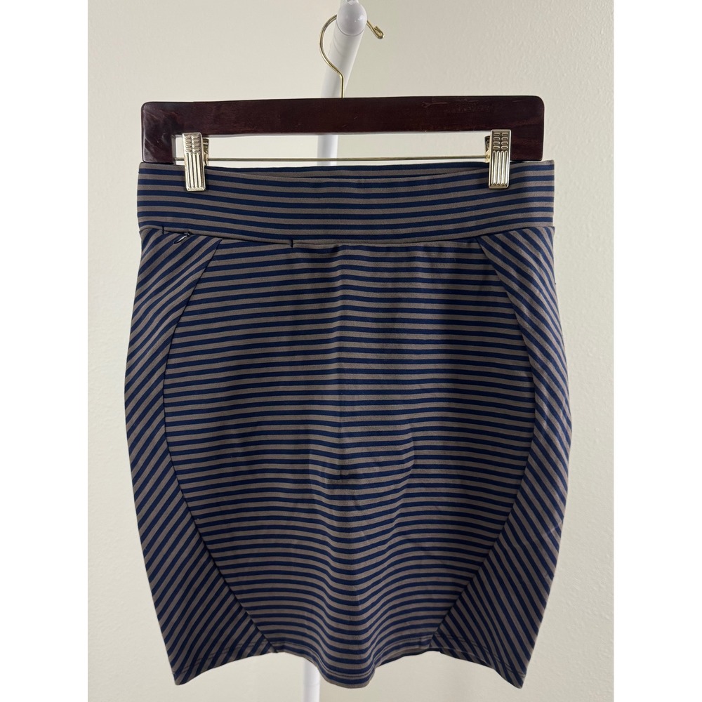 Toad&Co Womens Small Striped Tencel Blend Mini Skirt Navy Brown Stretch Casual